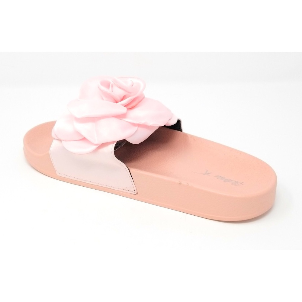 Women Satin Pink Rose Petal Slip-On Sandals Flips - Picture 2 of 3